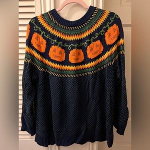 ModCloth Halloween Pumpkin Sweater 1x Plus Size Jack o Lantern Green Orange
